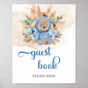 Tropical boy teddy bear pampas grass guest book