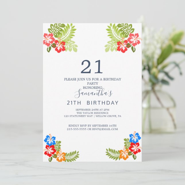 Tropical Breeze 21st Birthday Invitation (Standing Front)