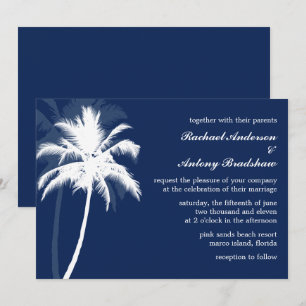 Tropical Breeze Blue Palm Trees Wedding Invitation