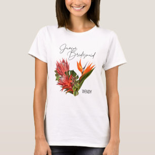 Tropical Breeze Junior Bride Script Floral Wedding T-Shirt