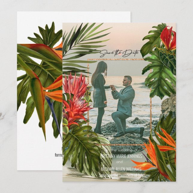 Tropical Breeze Lush Botanical Save the Date Invitation (Front/Back)