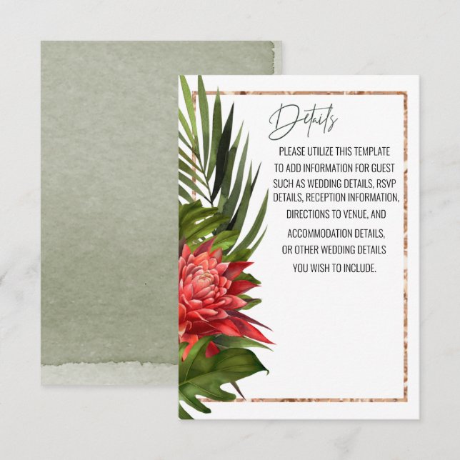 Tropical Breeze Lush Botanical Wedding Details Card (Front/Back)