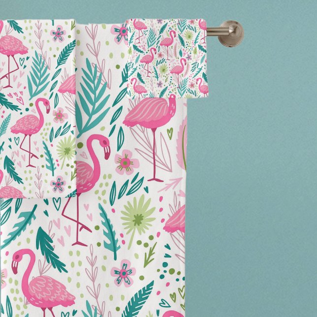 Tropical Breezy Pink Flamingo Pattern Bath Towel Set (Creator Uploaded)