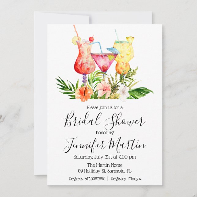 Tropical Bridal Shower Cocktail Drinks Invitation (Front)