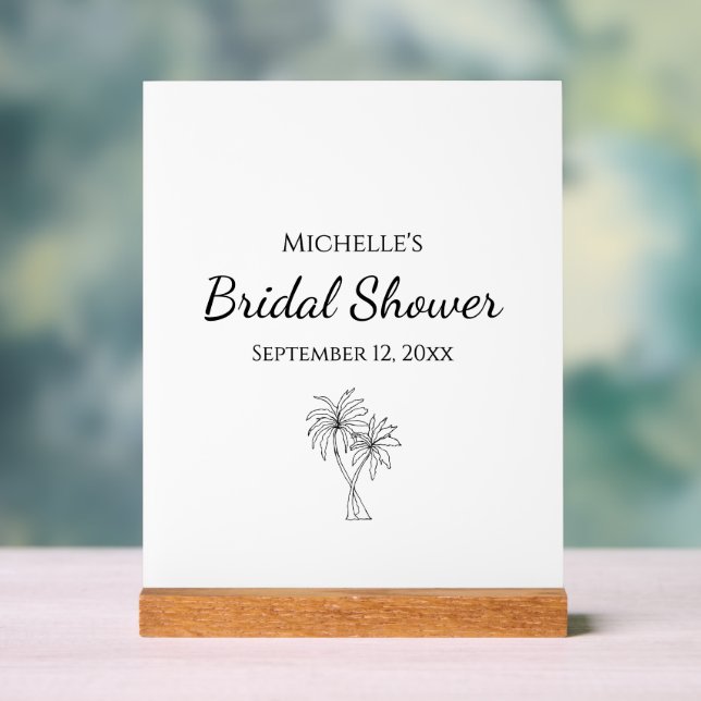 Tropical Bridal Shower Elegant Palm Trees  Acrylic Sign (Neutral)