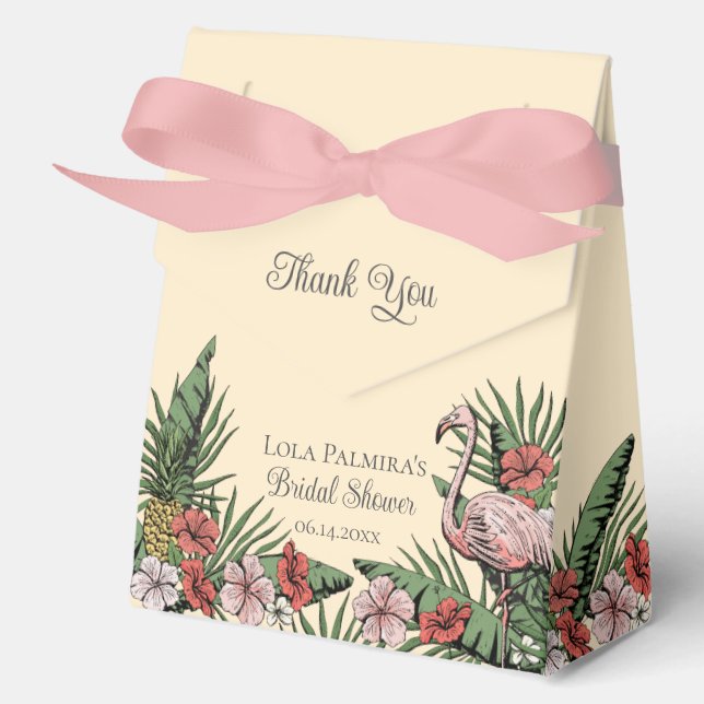 Tropical Bridal Shower Floral Pink Flamingo Favor Box (Front)