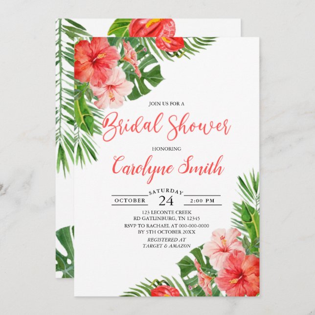 Tropical Bridal Shower Invitation (Front/Back)