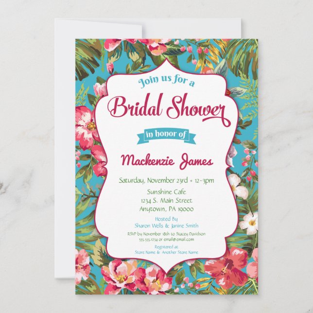 Tropical Bridal Shower Invitation Luau Floral (Front)