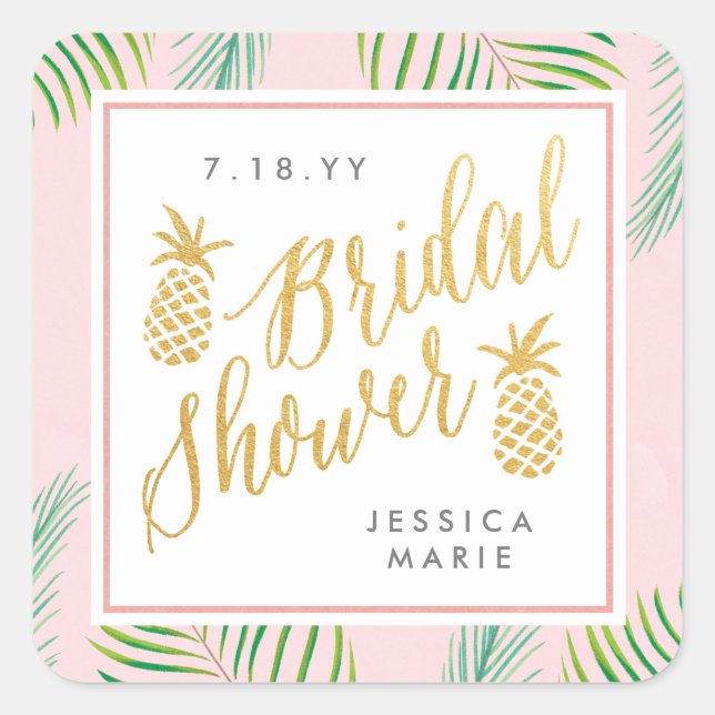 Tropical Bridal Shower Personalized Favour Sticker (Front)