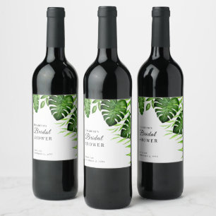 Tropical Bridal Shower Watercolor Jungle Leaves Wine Label