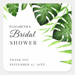 Tropical Bridal Shower Watercolor Script Jungle Square Sticker