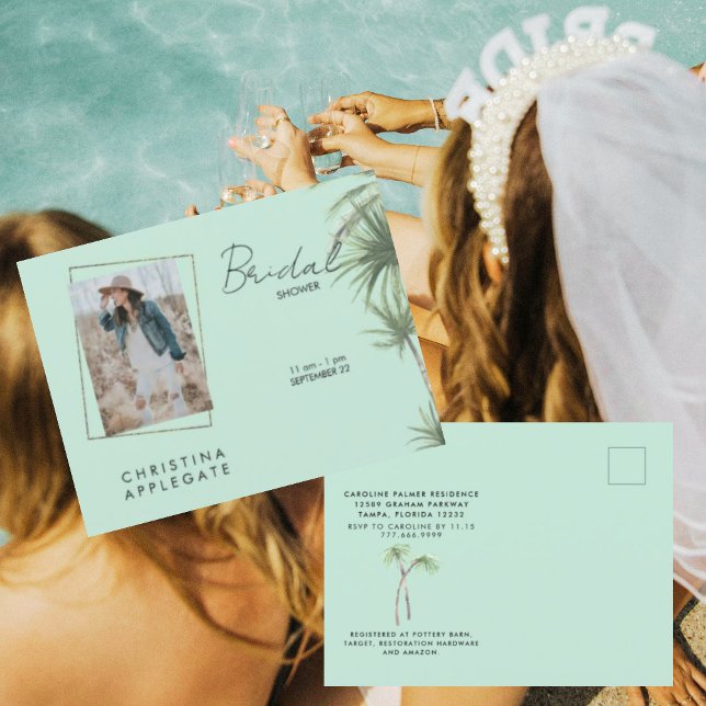 Tropical Bride Photo Mint Bridal Shower Invite (Creator Uploaded)
