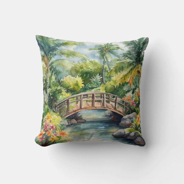 Tropical Bridge Throw Pillow (Front)