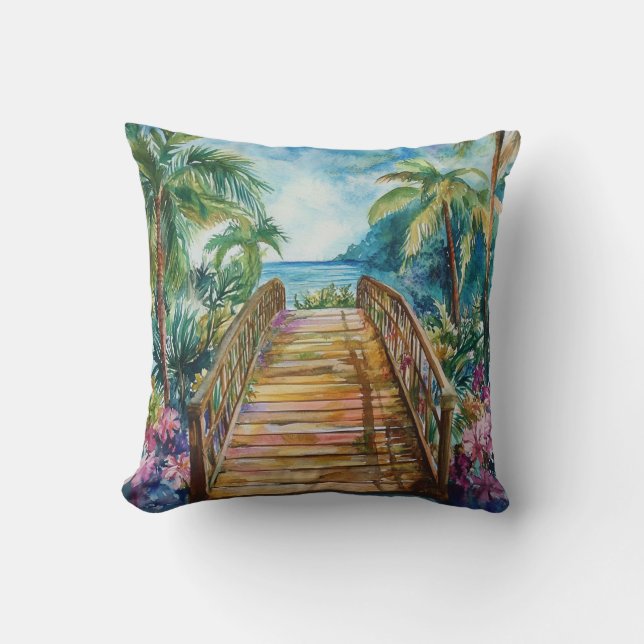 Tropical Bridge Throw Pillow (Front)