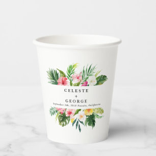 tropical bright foliage watercolor wedding  paper cups