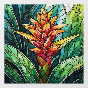 tropical bromeliad stained glass art window cling