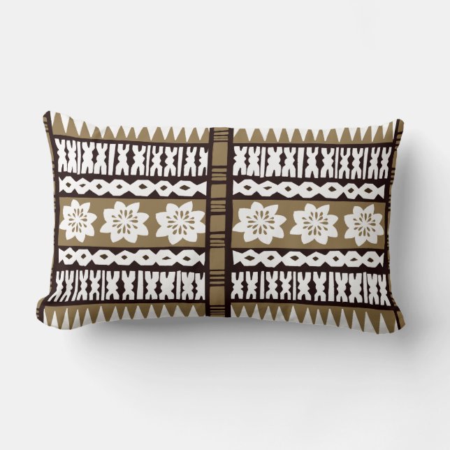 Tropical Brown Tapa Cloth 13"x20" Lumbar Pillow (Front)