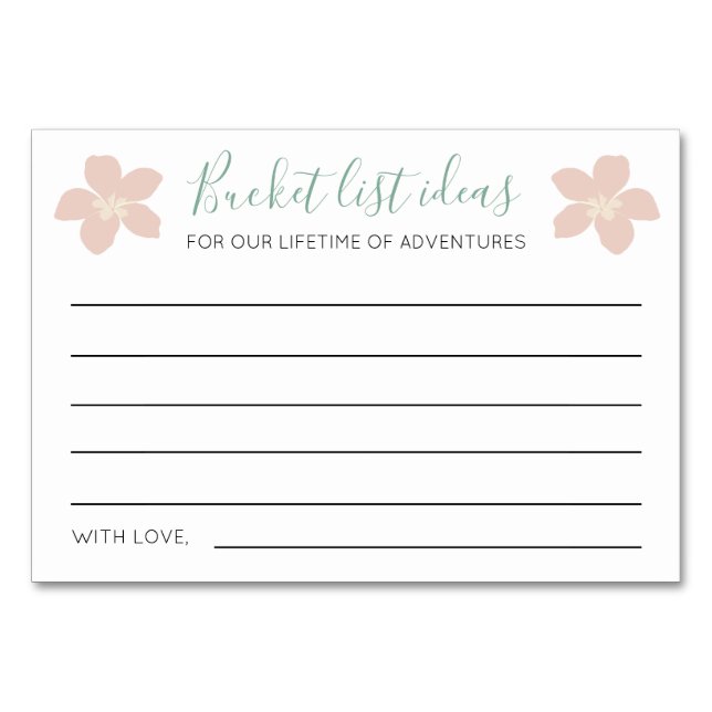 Tropical Bucket List Ideas Guest Book Wedding Table Number (Front)