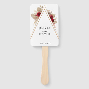 Tropical Burgundy Rose Garden Wedding Program Hand Fan
