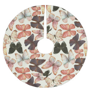 Tropical Butterflies: Watercolor Seamless Pattern. Brushed Polyester Tree Skirt