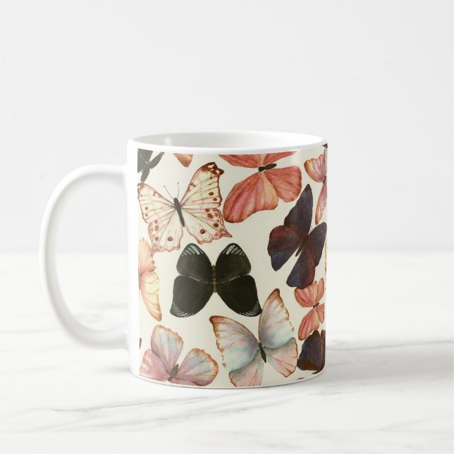 Tropical Butterflies: Watercolor Seamless Pattern. Coffee Mug (Left)