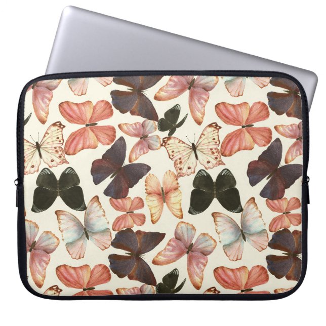 Tropical Butterflies: Watercolor Seamless Pattern. Laptop Sleeve (Front)