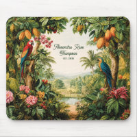 Tropical Cacao Parrots Flower Watercolor Name Est