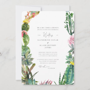 Tropical Cactus Bride Parents Rounded Invitation