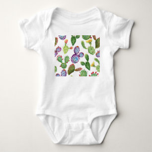 Tropical Cactus: Watercolor Seamless Pattern Baby Bodysuit