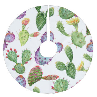 Tropical Cactus: Watercolor Seamless Pattern Brushed Polyester Tree Skirt