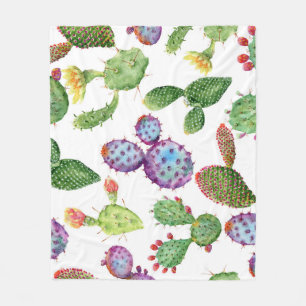 Tropical Cactus: Watercolor Seamless Pattern Fleece Blanket