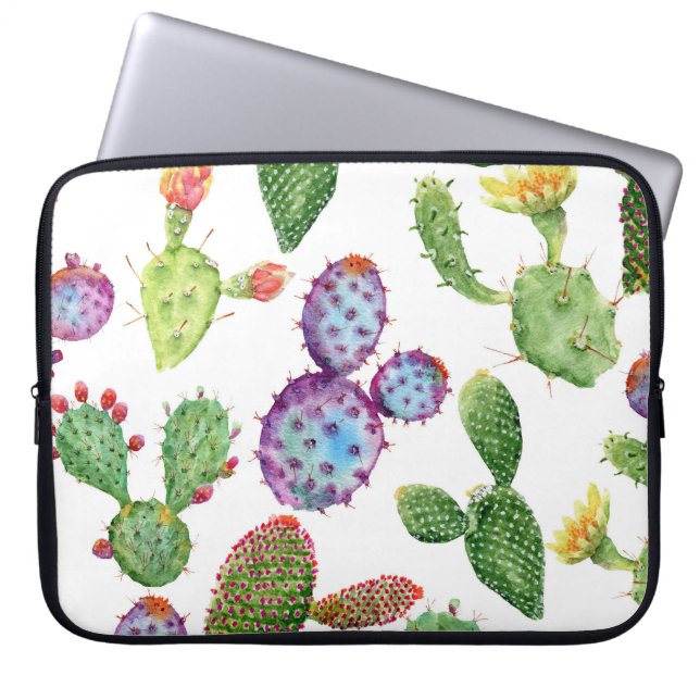 Tropical Cactus: Watercolor Seamless Pattern Laptop Sleeve (Front)
