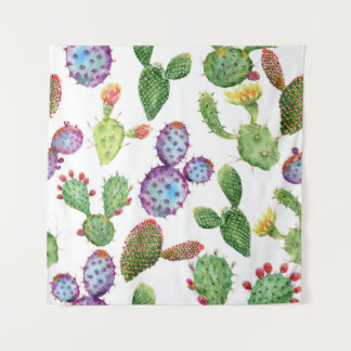 Tropical Cactus: Watercolor Seamless Pattern Tapestry
