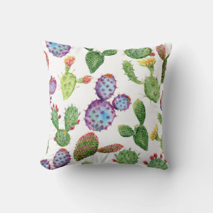 Tropical Cactus: Watercolor Seamless Pattern Throw Pillow