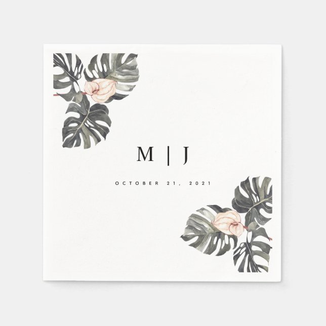 Tropical Calla Lily Minimalist Wedding Cocktail Napkin (Front)