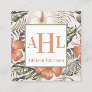 Tropical calling card, Monogram Enclosure Square Business Card