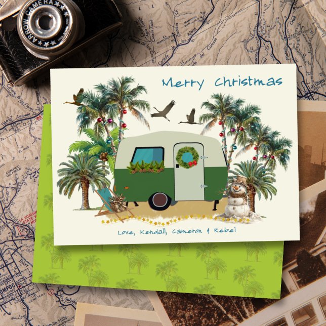 Tropical Camping Trailer Joyeuses Cartes de Noël (Créateur téléchargé)