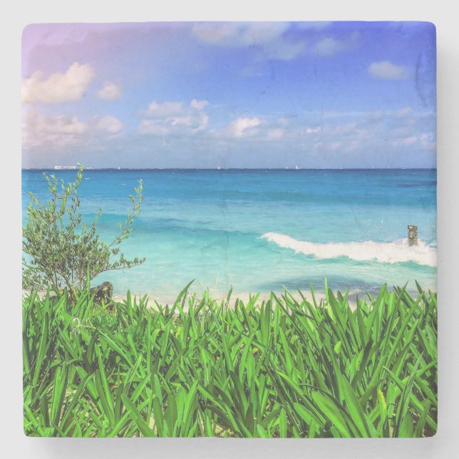 Tropical Cancun Mexico Beach Sea Paradise Stone Coaster (Front)