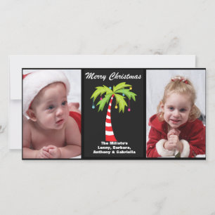Tropical Candy Cane Palm Tree Photo Christmas Card