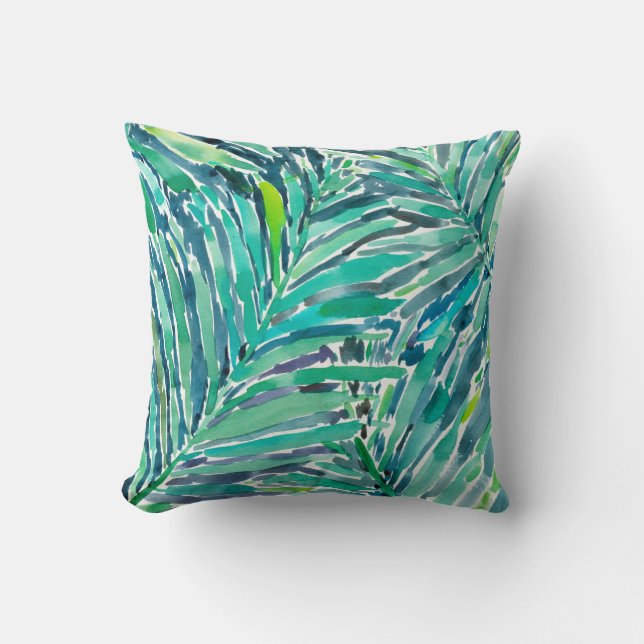 TROPICAL CANOPY Palm Jungle Watercolor Pattern Throw Pillow (Front)