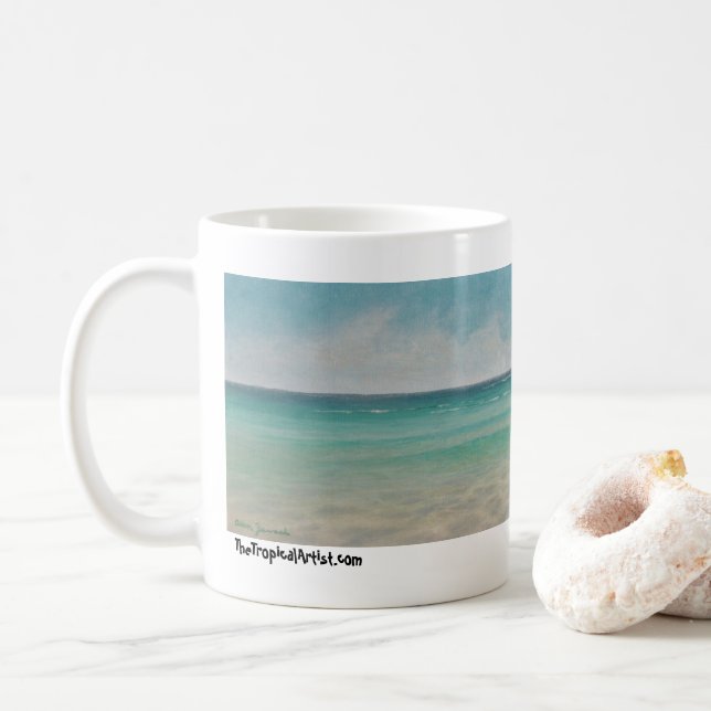 Tropical Caribbean Beach Paradise Coffee Mug (With Donut)