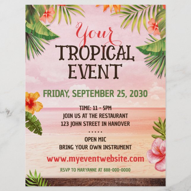 Tropical Caribbean Beach Sunset Event Invitation  Flyer (Front)