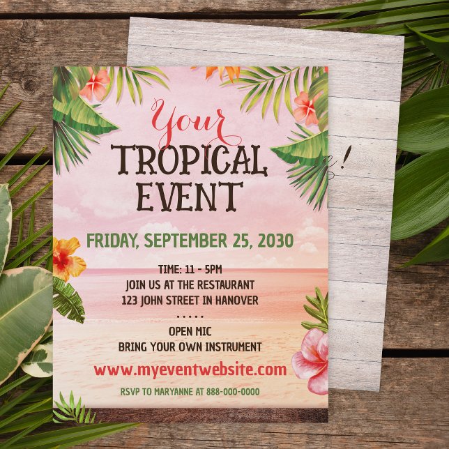 Tropical Caribbean Beach Sunset Event Invitation  Flyer (Creator Uploaded)