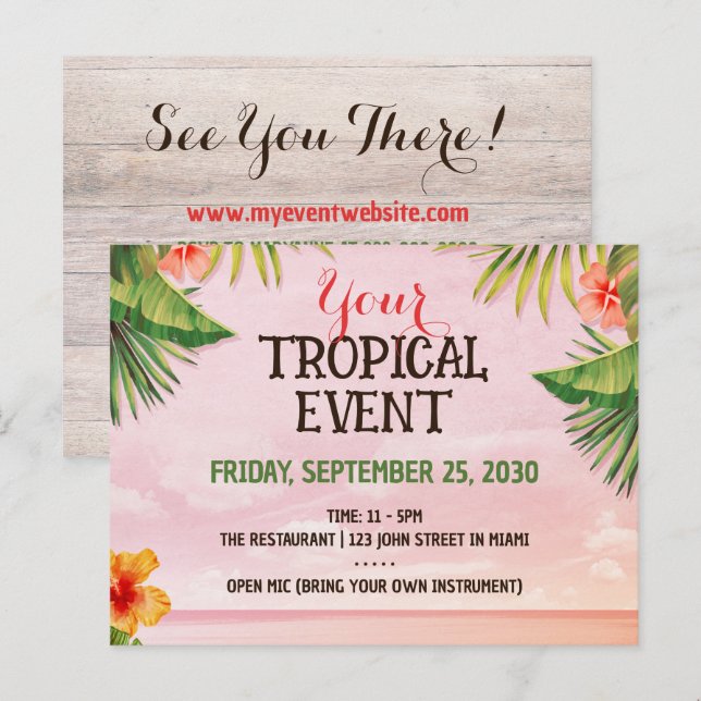 Tropical Caribbean Beach Sunset Event Postcard (Front/Back)