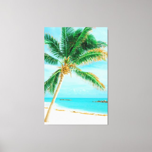 Tropical Caribbean Island Beach Palm Tree Canvas Print (Front)