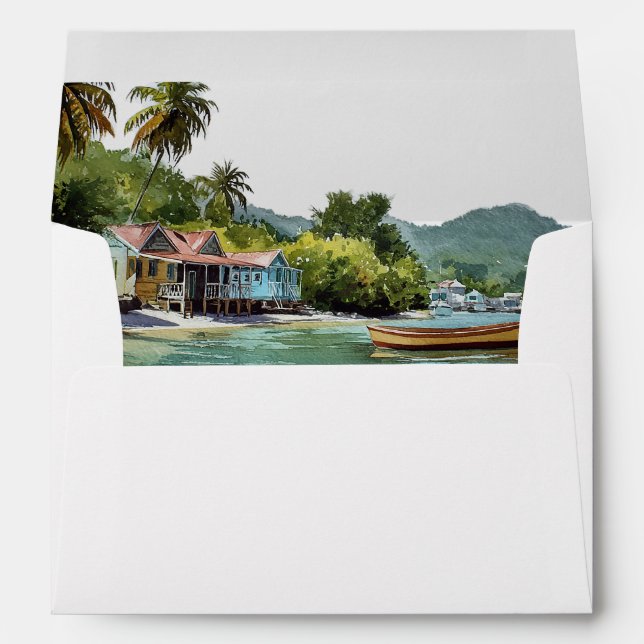 Tropical Caribbean Wedding Return Address Envelope (Back (Bottom))