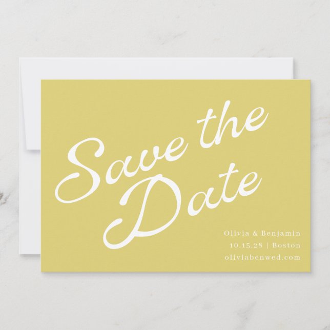 Tropical Chartreuse Yellow Retro Script Wedding Save The Date (Front)