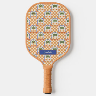 Tropical Chequered Monogrammed Pickleball Paddle