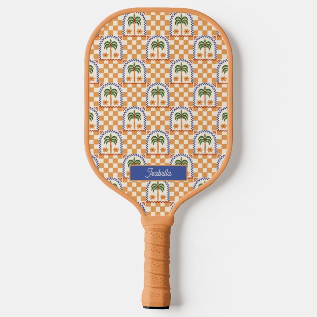 Tropical Chequered Monogrammed Pickleball Paddle (Back)