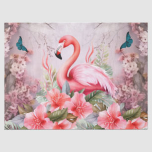 Tropical Cherry Blossom & Pink Flamingos Decoupage Tissue Paper
